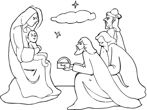 Three Wise Men Came To See Jesus Coloring Page